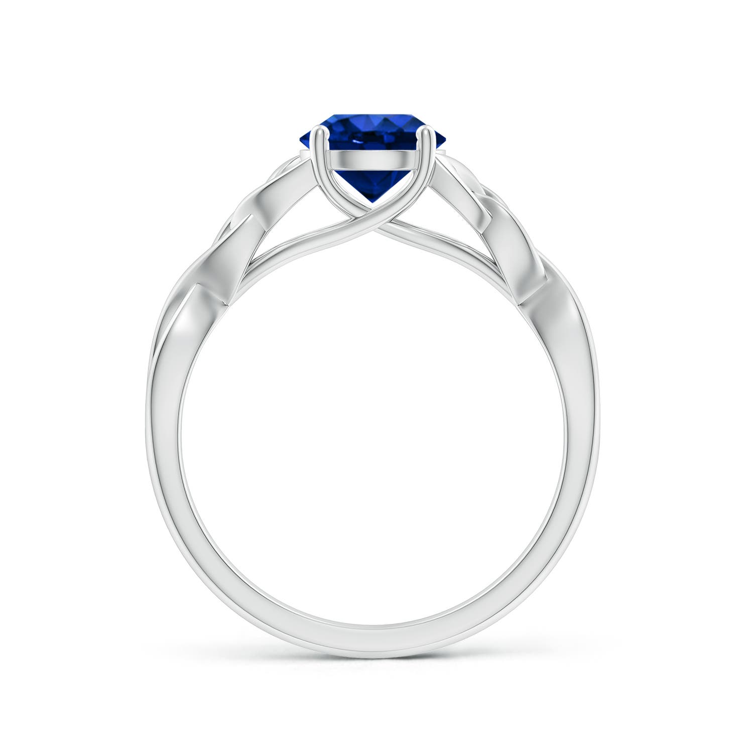 6.5mm AAAA Round Blue Sapphire Celtic Knot Engagement Ring in White Gold
