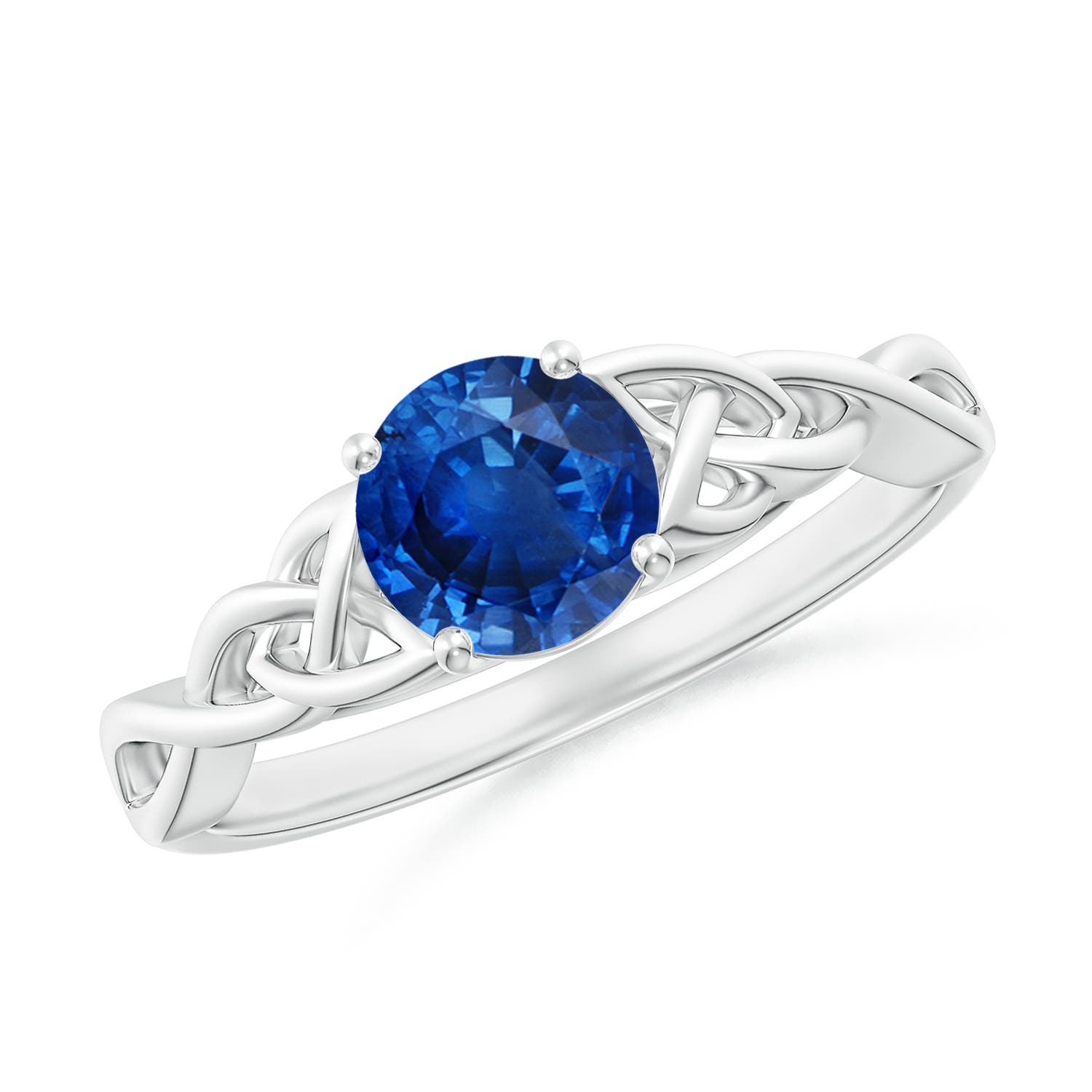6mm AAA Round Blue Sapphire Celtic Knot Engagement Ring in 18K White Gold