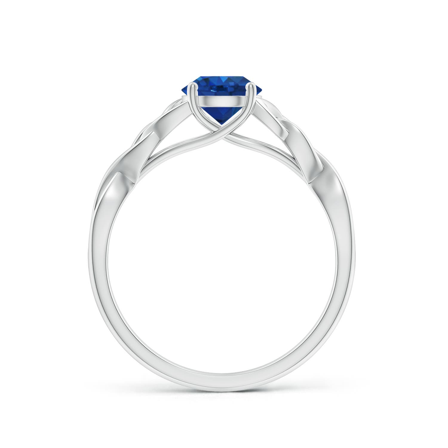 6mm AAA Round Blue Sapphire Celtic Knot Engagement Ring in White Gold