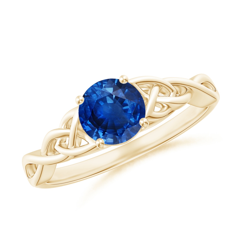 6mm AAA Round Blue Sapphire Celtic Knot Engagement Ring in Yellow Gold