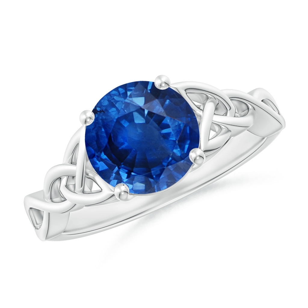 8mm AAA Round Blue Sapphire Celtic Knot Engagement Ring in White Gold