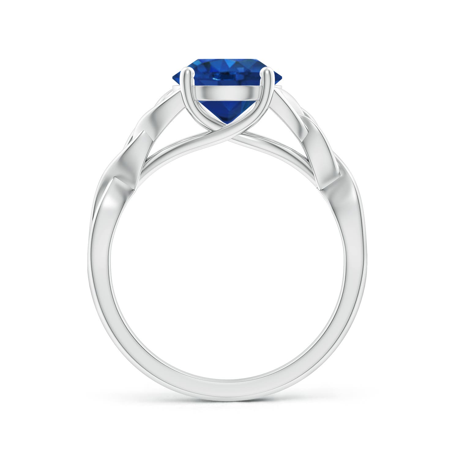 8mm AAA Round Blue Sapphire Celtic Knot Engagement Ring in White Gold