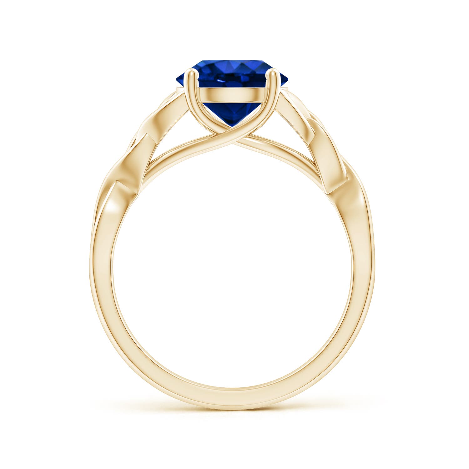 8mm AAAA Round Blue Sapphire Celtic Knot Engagement Ring in 18K Yellow Gold