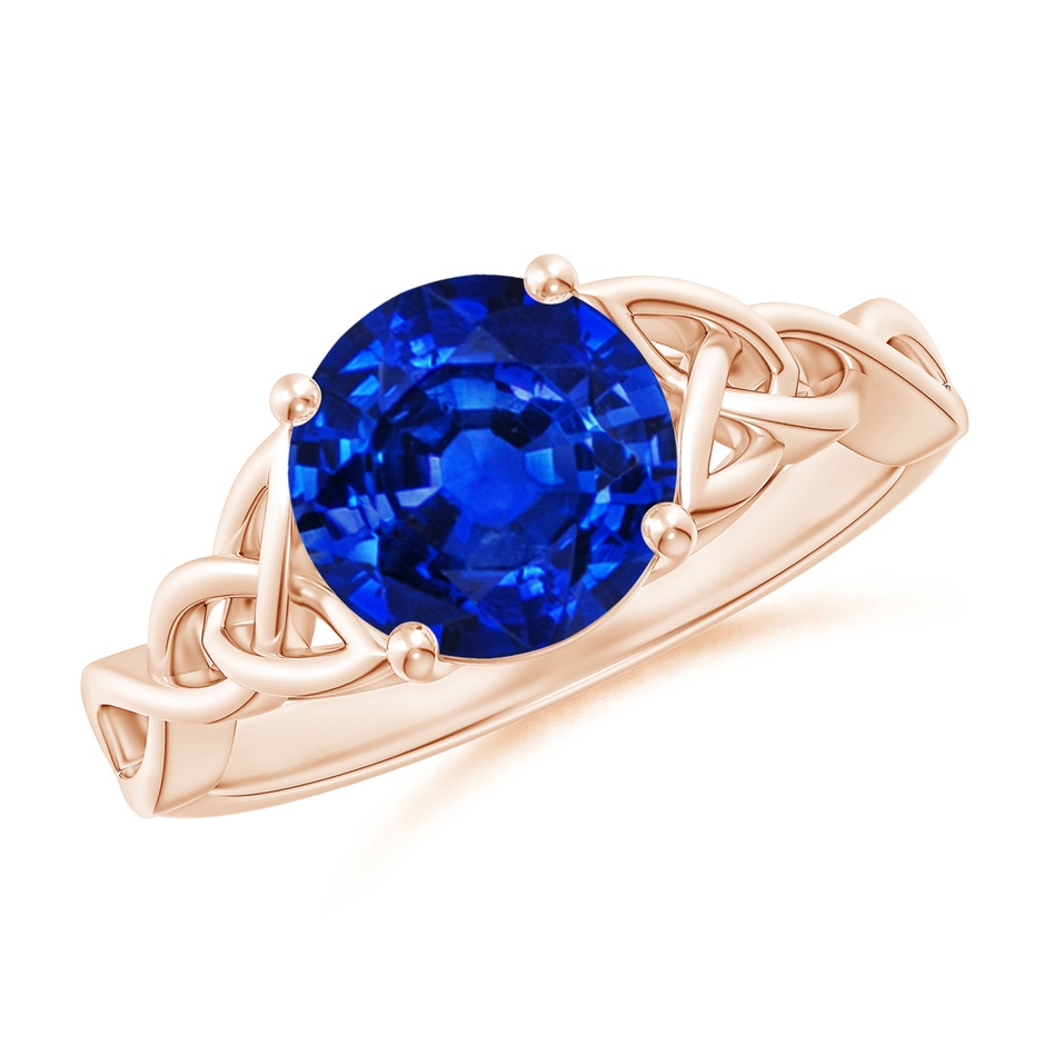 8mm AAAA Round Blue Sapphire Celtic Knot Engagement Ring in Rose Gold 