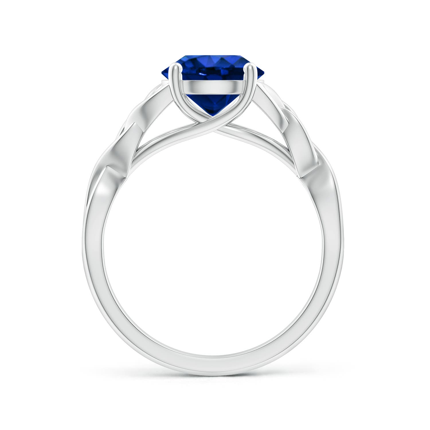 8mm AAAA Round Blue Sapphire Celtic Knot Engagement Ring in White Gold - side 2