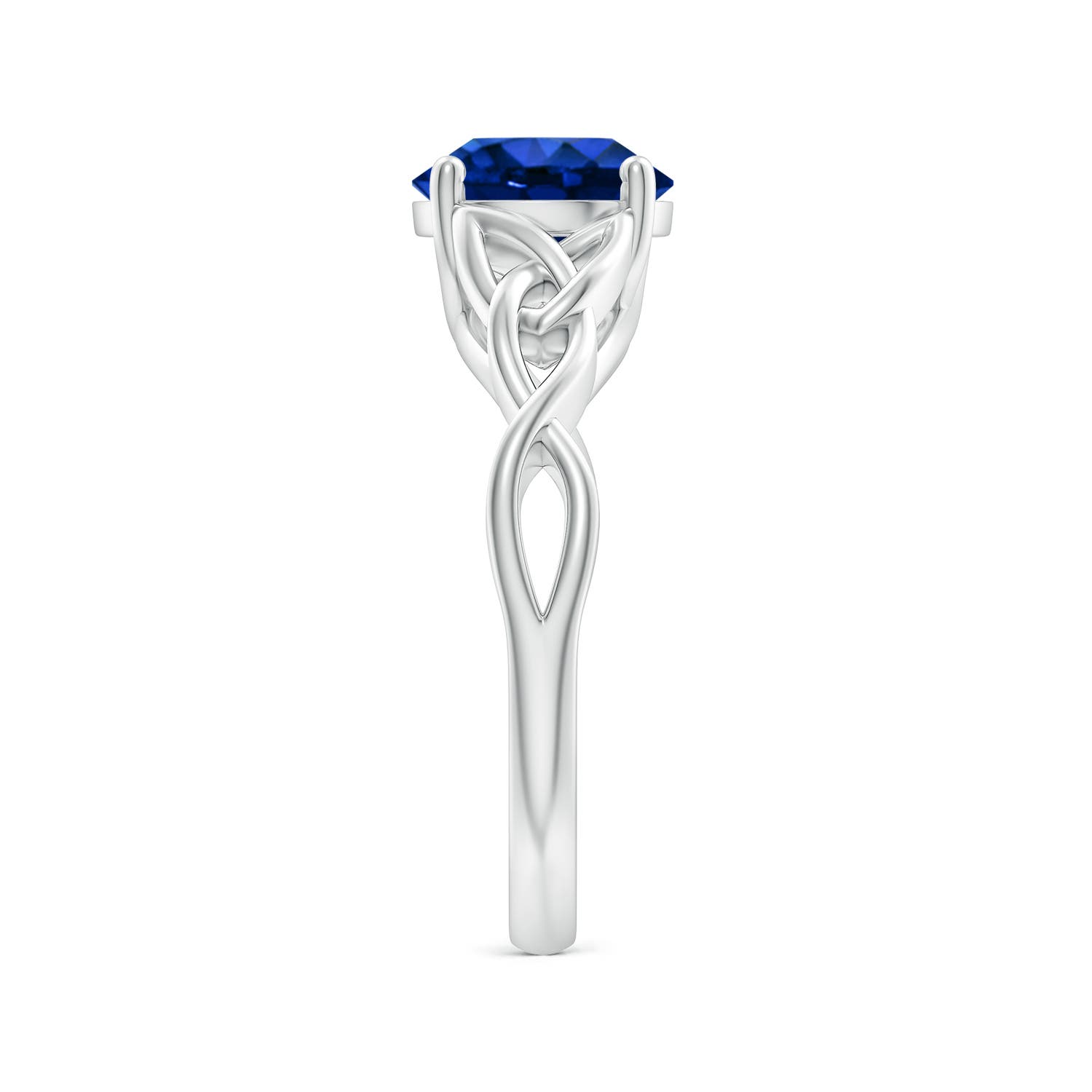 8mm AAAA Round Blue Sapphire Celtic Knot Engagement Ring in White Gold - side 3