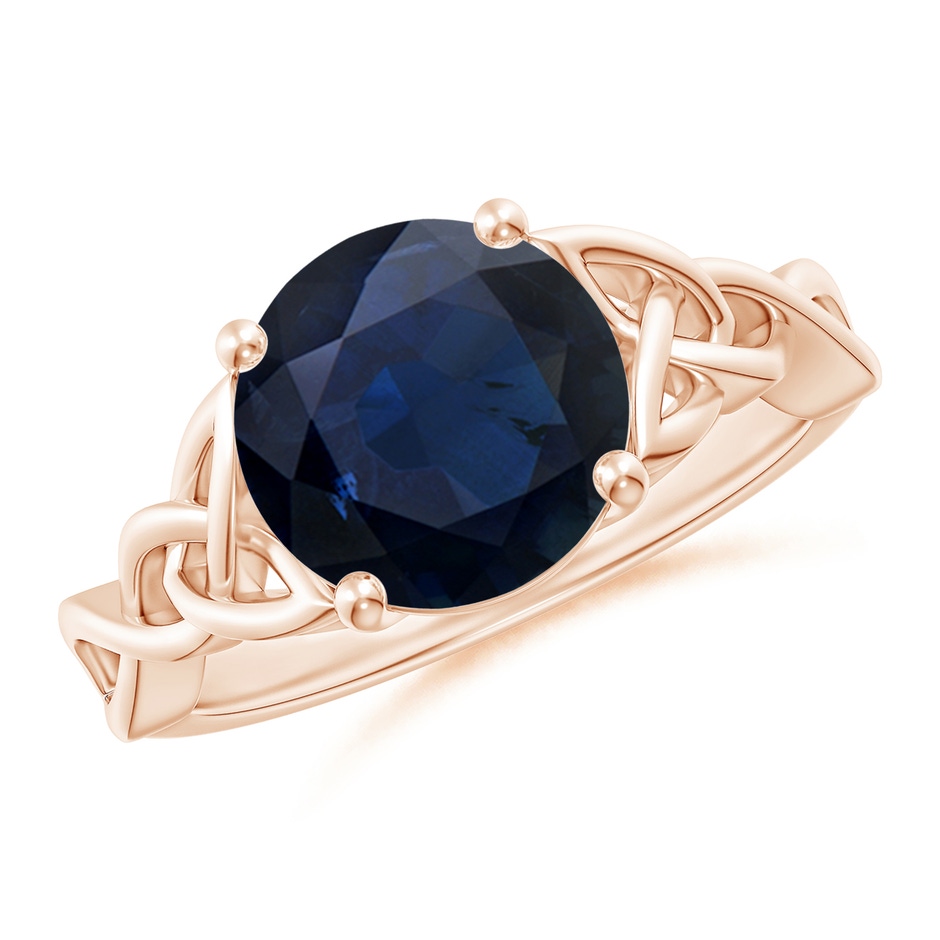 9mm A Round Blue Sapphire Celtic Knot Engagement Ring in 18K Rose Gold 