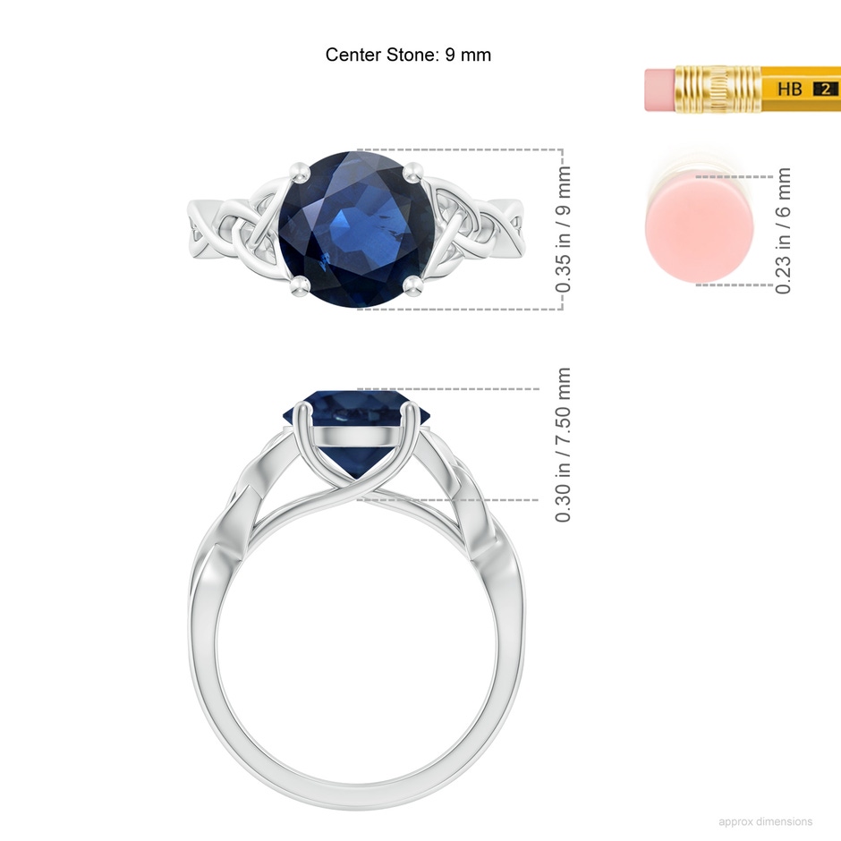 9mm AA Round Blue Sapphire Celtic Knot Engagement Ring in P950 Platinum ruler