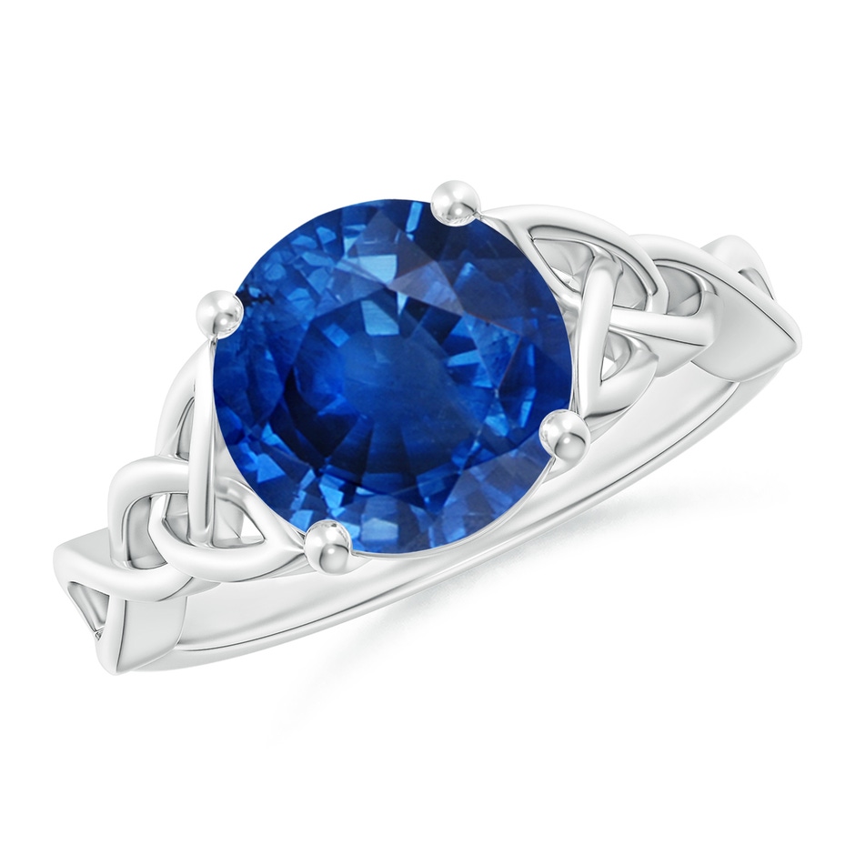 9mm AAA Round Blue Sapphire Celtic Knot Engagement Ring in P950 Platinum 