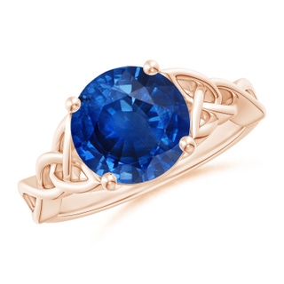 9mm AAA Round Blue Sapphire Celtic Knot Engagement Ring in Rose Gold