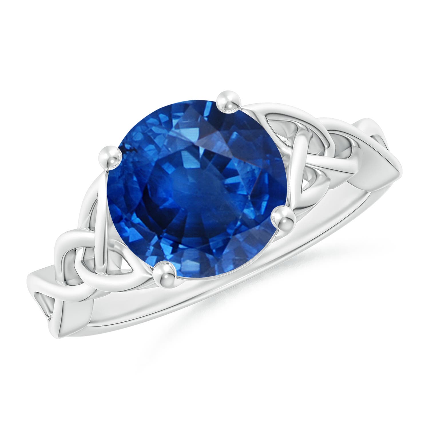 9mm AAA Round Blue Sapphire Celtic Knot Engagement Ring in White Gold