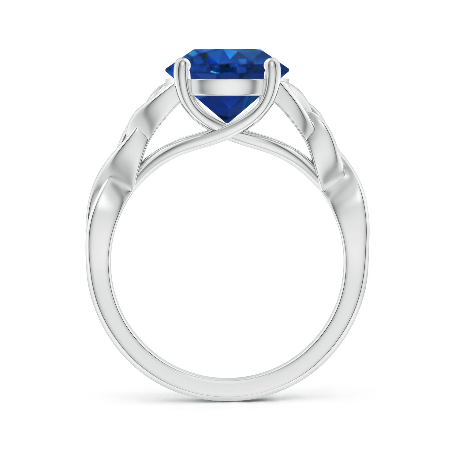 9mm AAA Round Blue Sapphire Celtic Knot Engagement Ring in White Gold