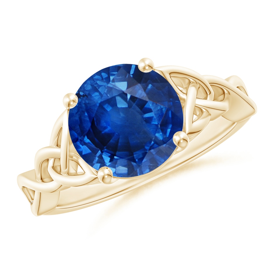 9mm AAA Round Blue Sapphire Celtic Knot Engagement Ring in Yellow Gold 