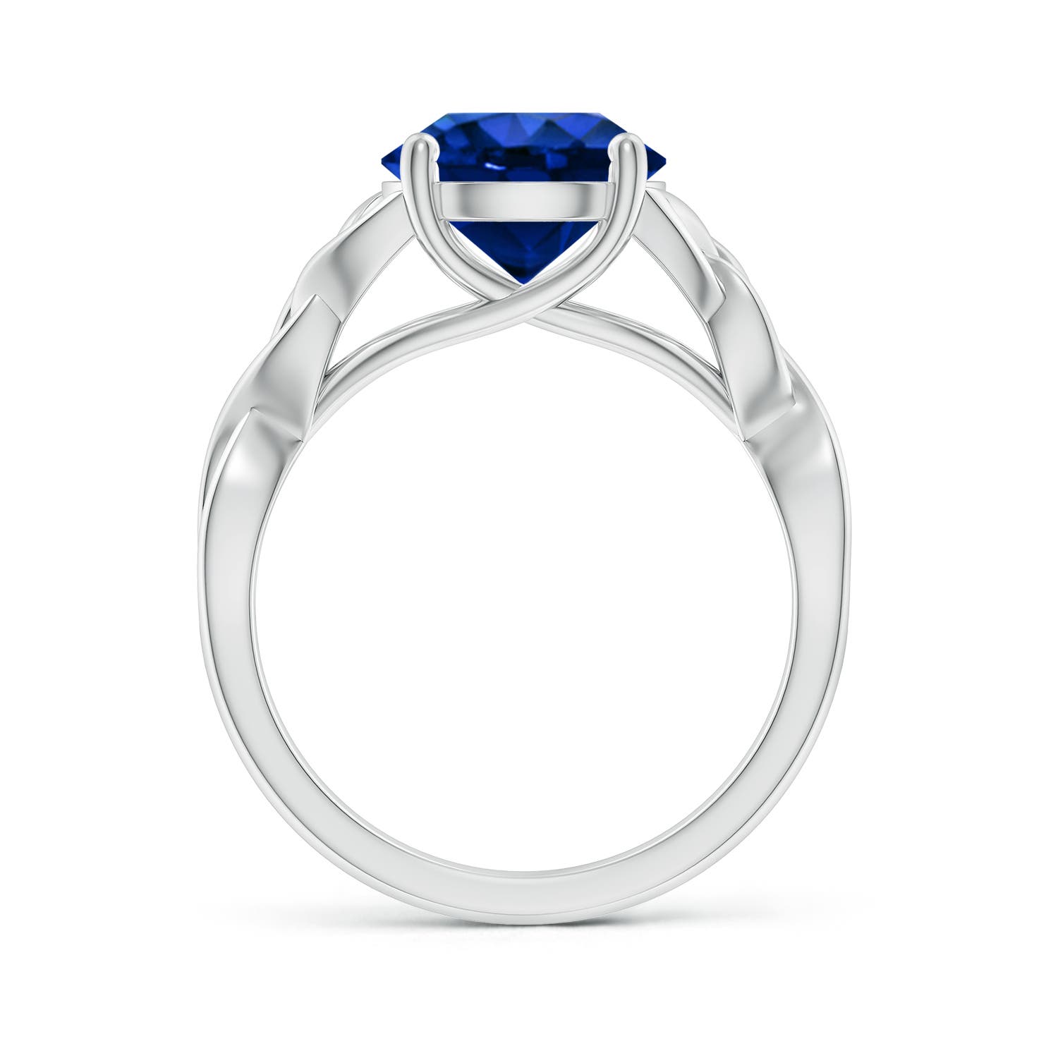 9mm AAAA Round Blue Sapphire Celtic Knot Engagement Ring in 18K White Gold