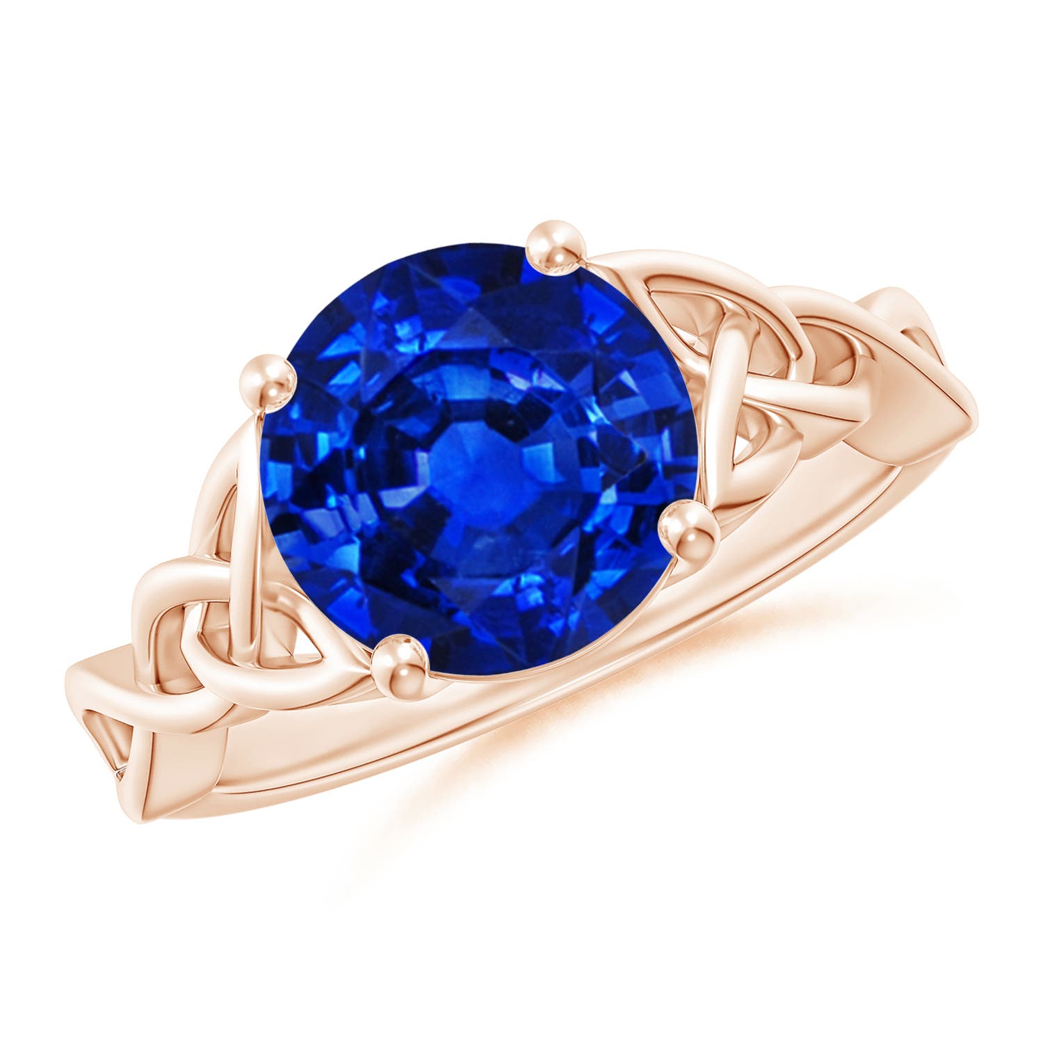 9mm AAAA Round Blue Sapphire Celtic Knot Engagement Ring in Rose Gold