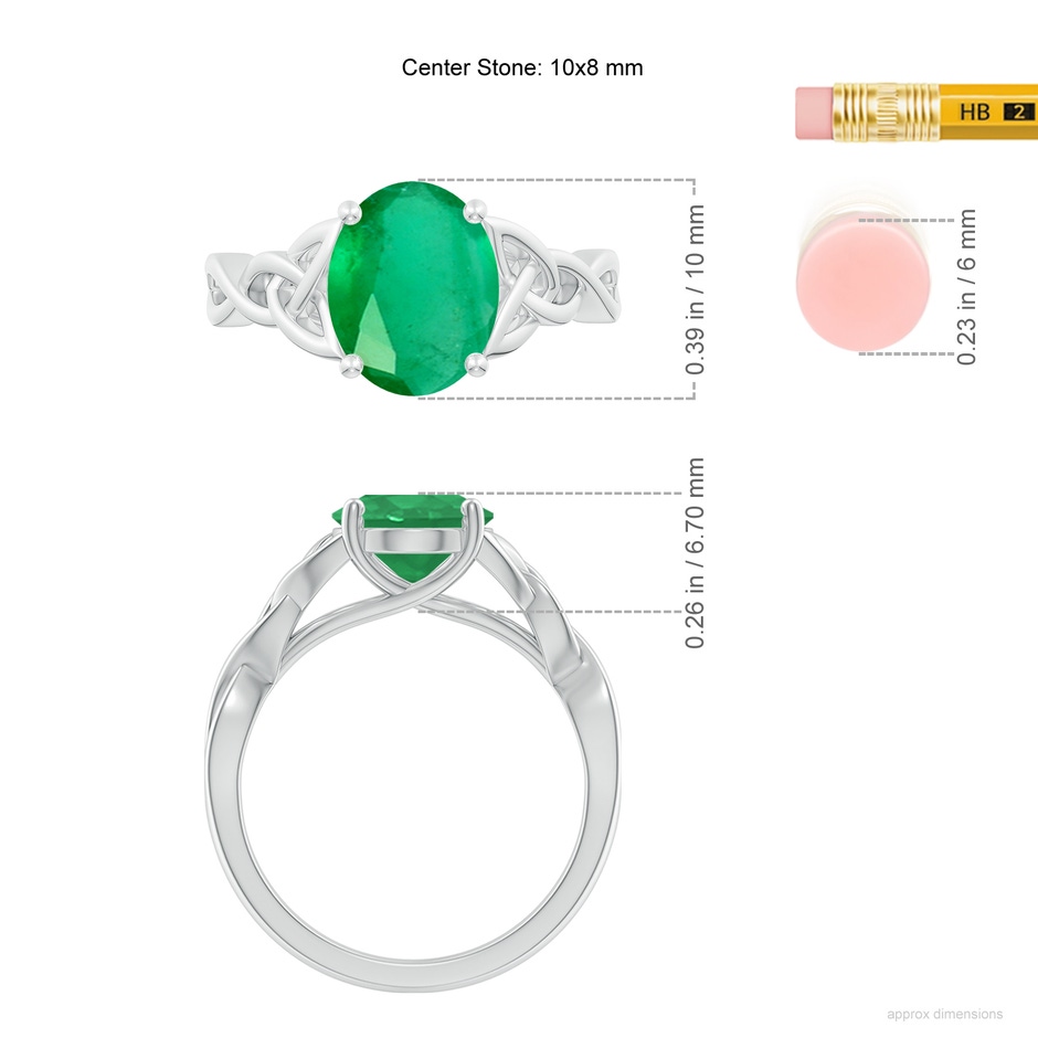 10x8mm A Oval Emerald Celtic Knot Engagement Ring in P950 Platinum ruler
