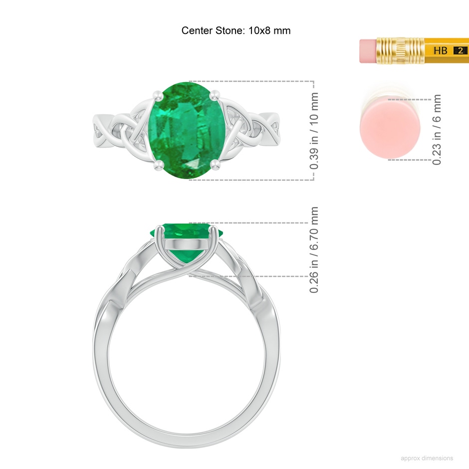 10x8mm AA Oval Emerald Celtic Knot Engagement Ring in P950 Platinum ruler