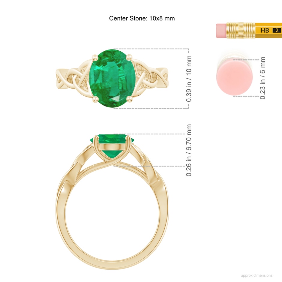 10x8mm AA Oval Emerald Celtic Knot Engagement Ring in Yellow Gold ruler