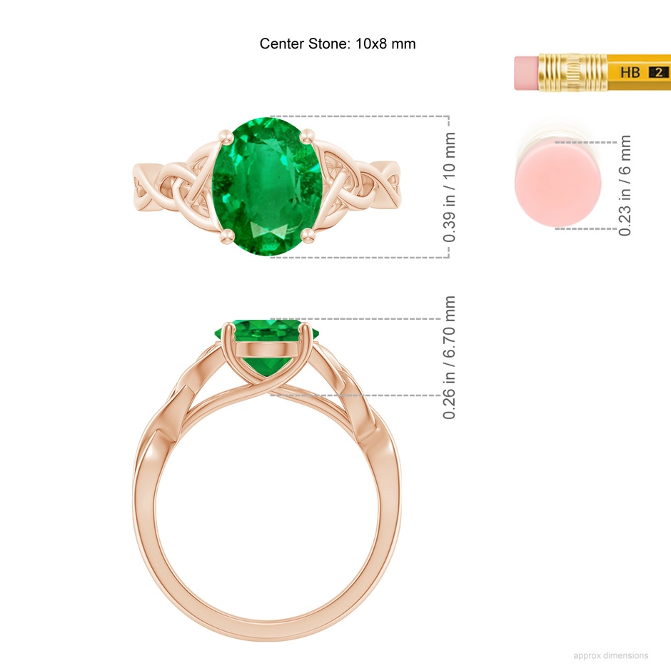 10x8mm AAA Oval Emerald Celtic Knot Engagement Ring in 18K Rose Gold ruler
