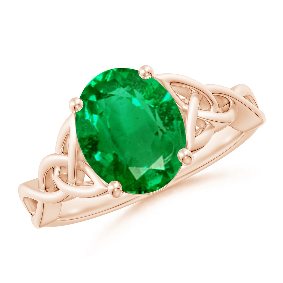 10x8mm AAA Oval Emerald Celtic Knot Engagement Ring in Rose Gold 