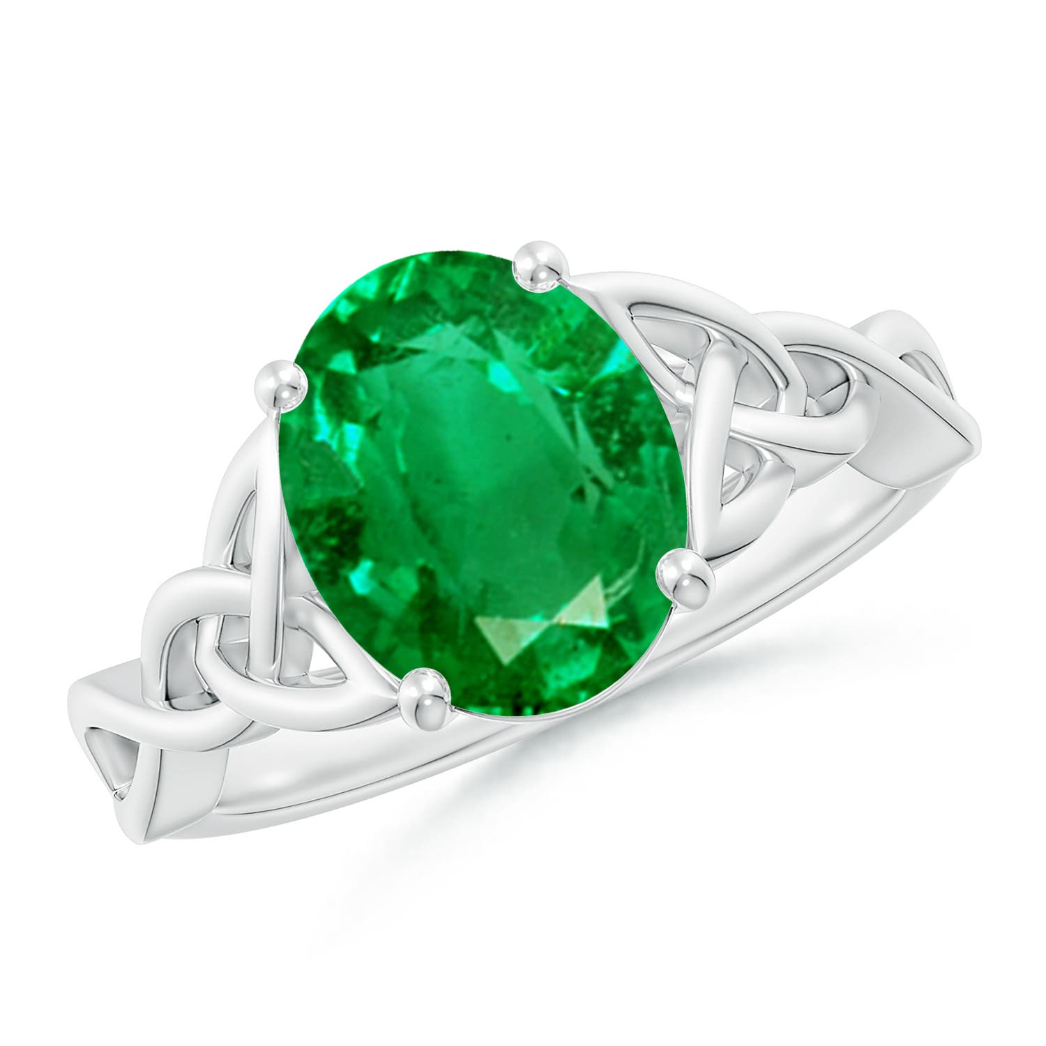 10x8mm AAA Oval Emerald Celtic Knot Engagement Ring in White Gold