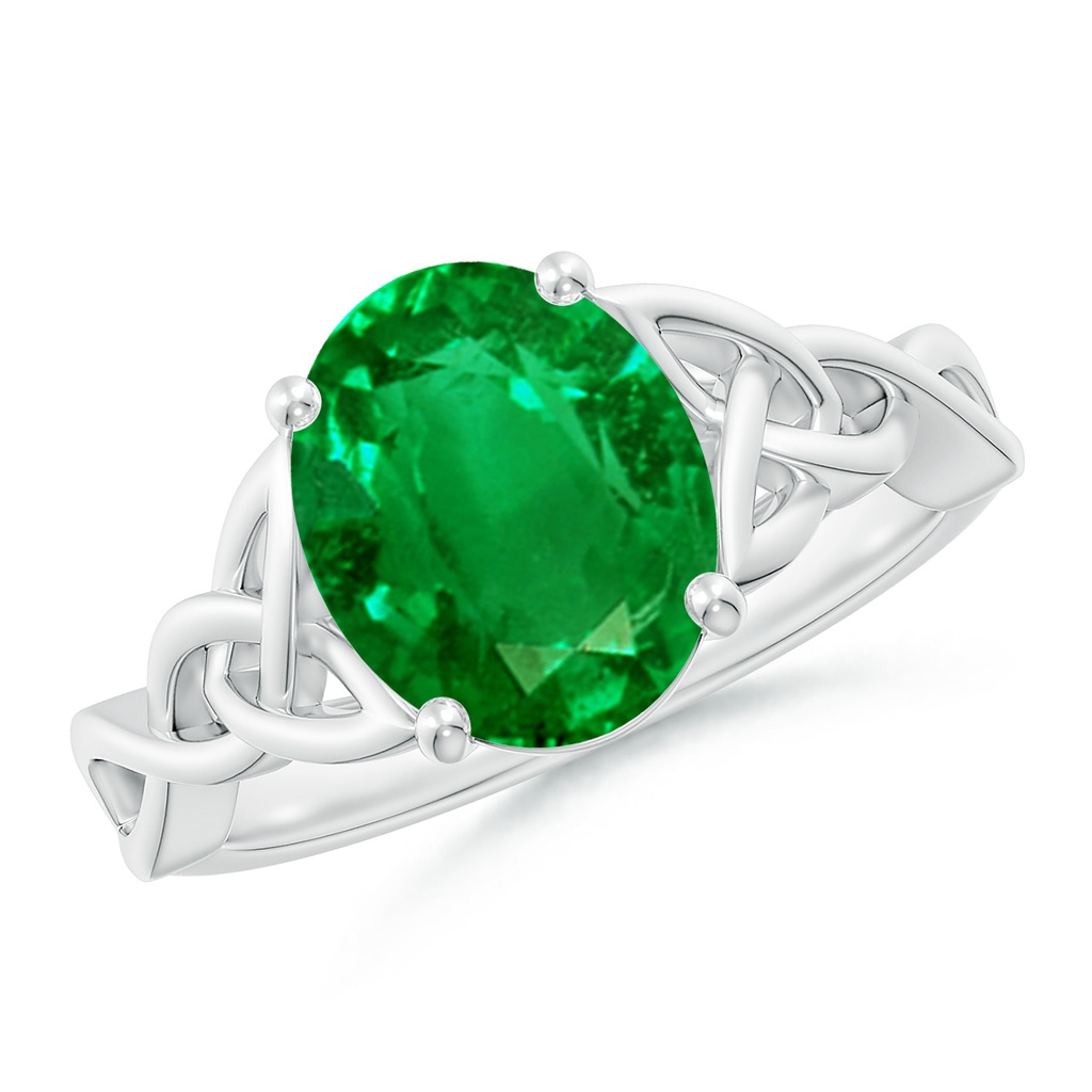 10x8mm AAAA Oval Emerald Celtic Knot Engagement Ring in White Gold