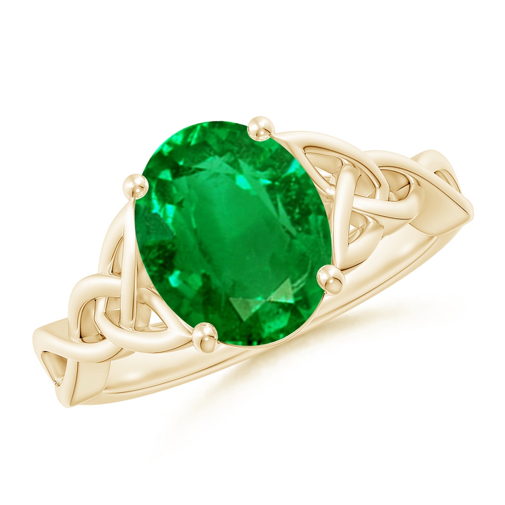 10x8mm AAAA Oval Emerald Celtic Knot Engagement Ring in Yellow Gold