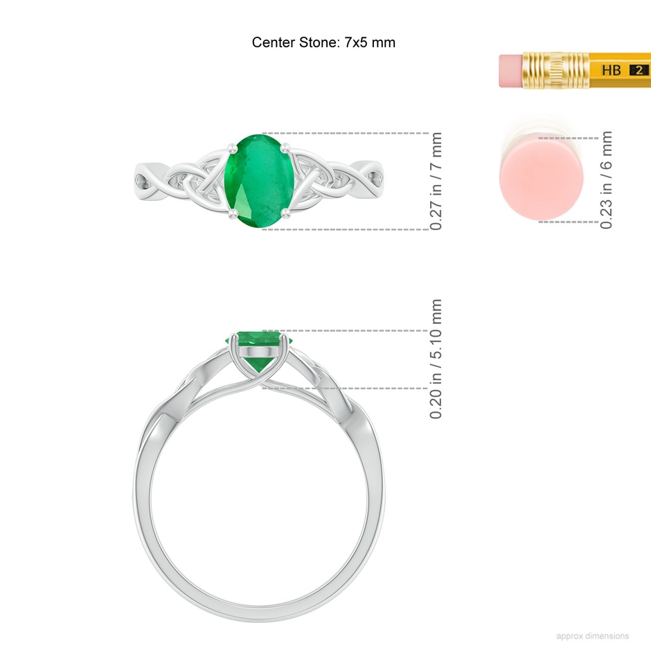 7x5mm A Oval Emerald Celtic Knot Engagement Ring in P950 Platinum ruler