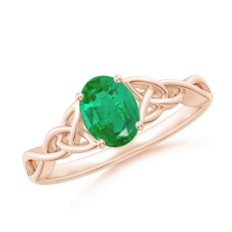 7x5mm AA Oval Emerald Celtic Knot Engagement Ring in Rose Gold 