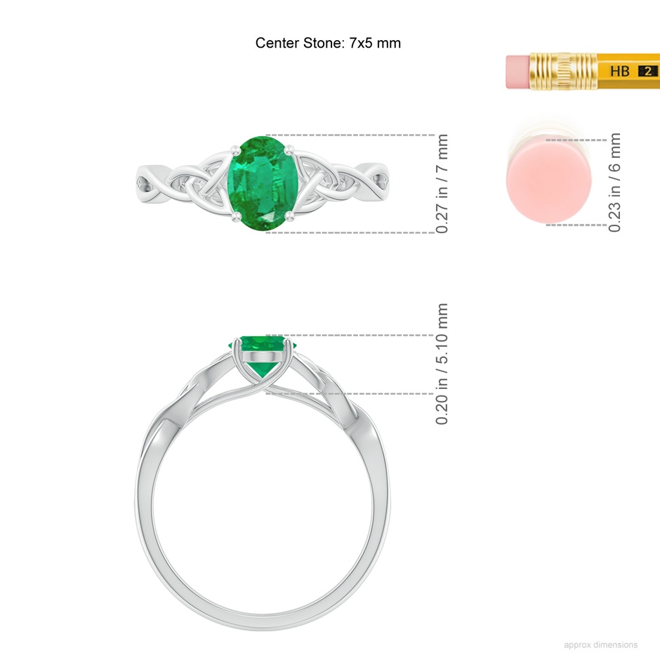 7x5mm AA Oval Emerald Celtic Knot Engagement Ring in White Gold ruler