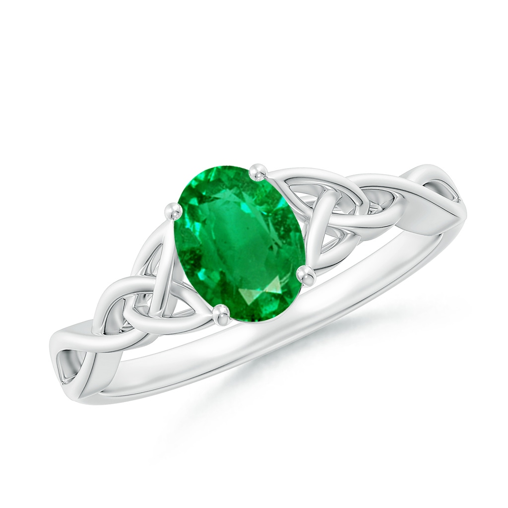 7x5mm AAA Oval Emerald Celtic Knot Engagement Ring in P950 Platinum