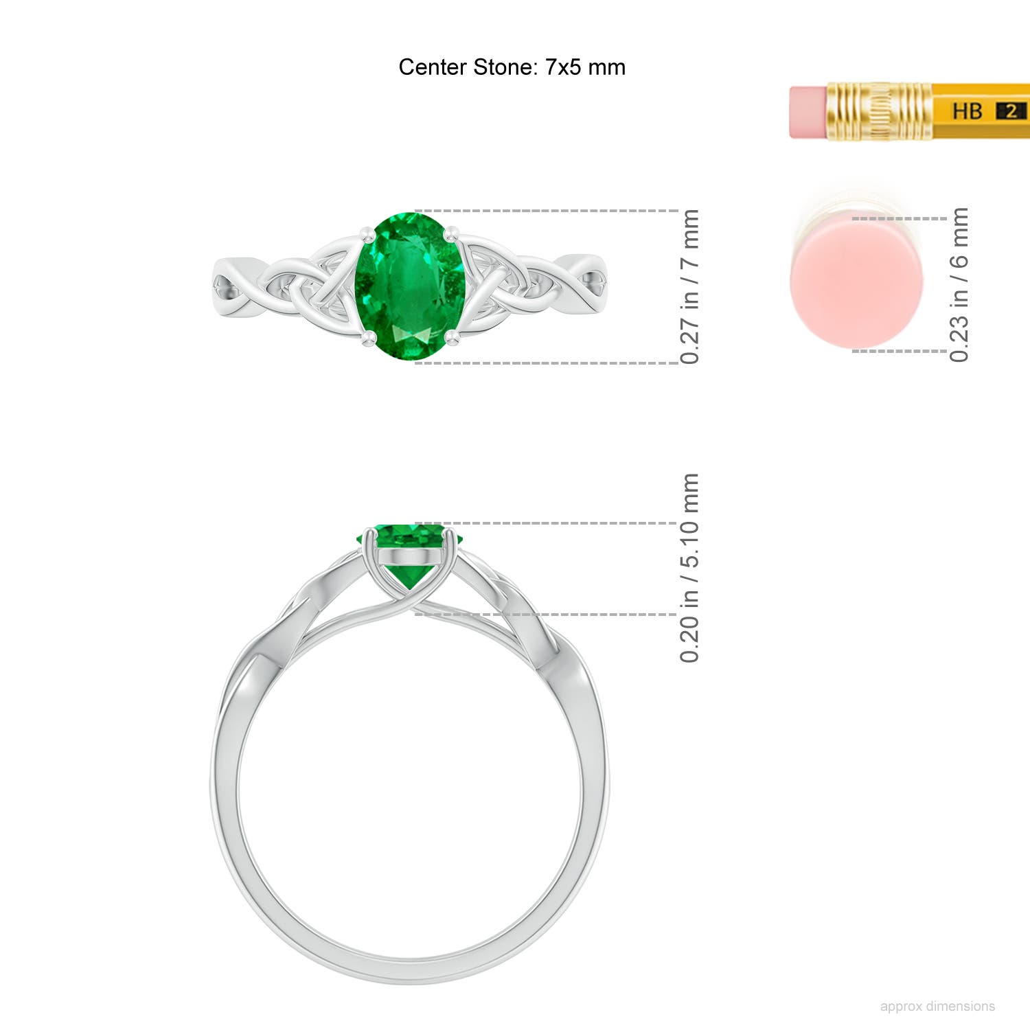 7x5mm AAA Oval Emerald Celtic Knot Engagement Ring in P950 Platinum - ruler