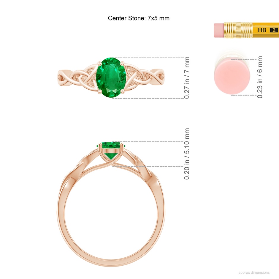 7x5mm AAA Oval Emerald Celtic Knot Engagement Ring in Rose Gold ruler