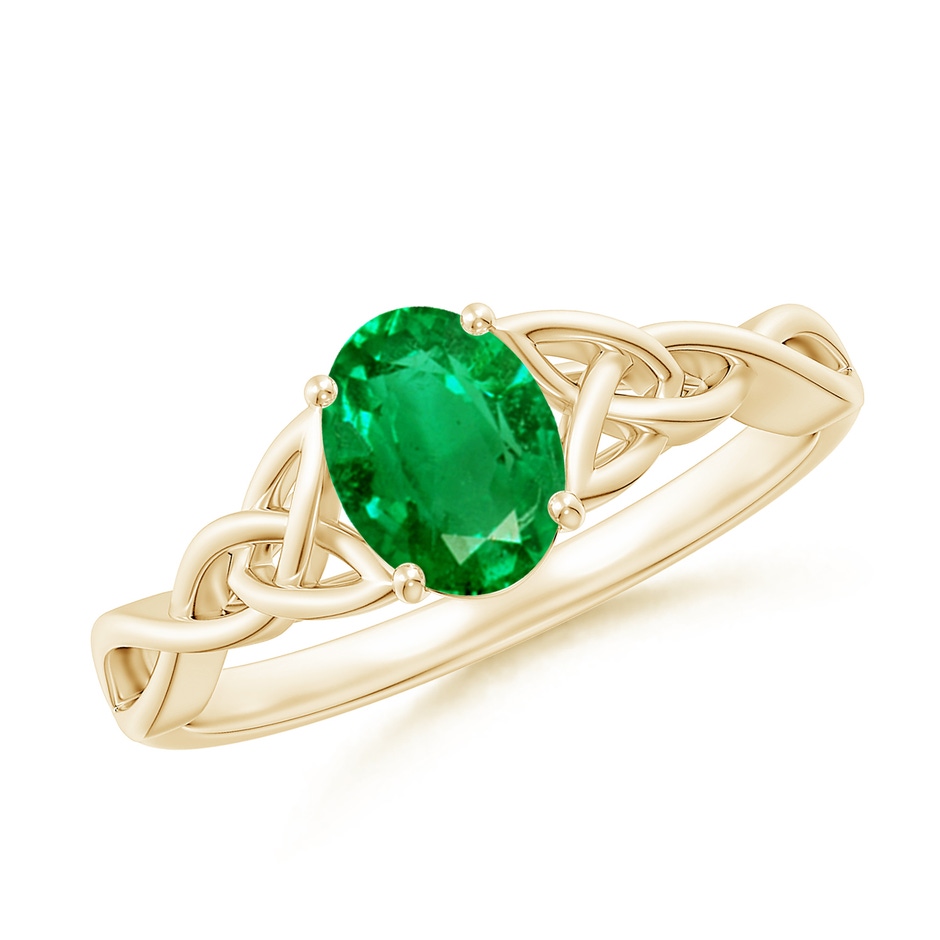 7x5mm AAA Oval Emerald Celtic Knot Engagement Ring in Yellow Gold 