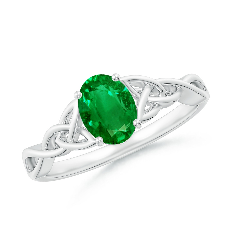 7x5mm AAAA Oval Emerald Celtic Knot Engagement Ring in White Gold 