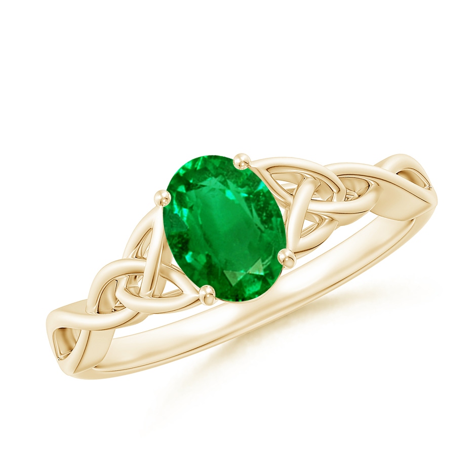 7x5mm AAAA Oval Emerald Celtic Knot Engagement Ring in Yellow Gold 