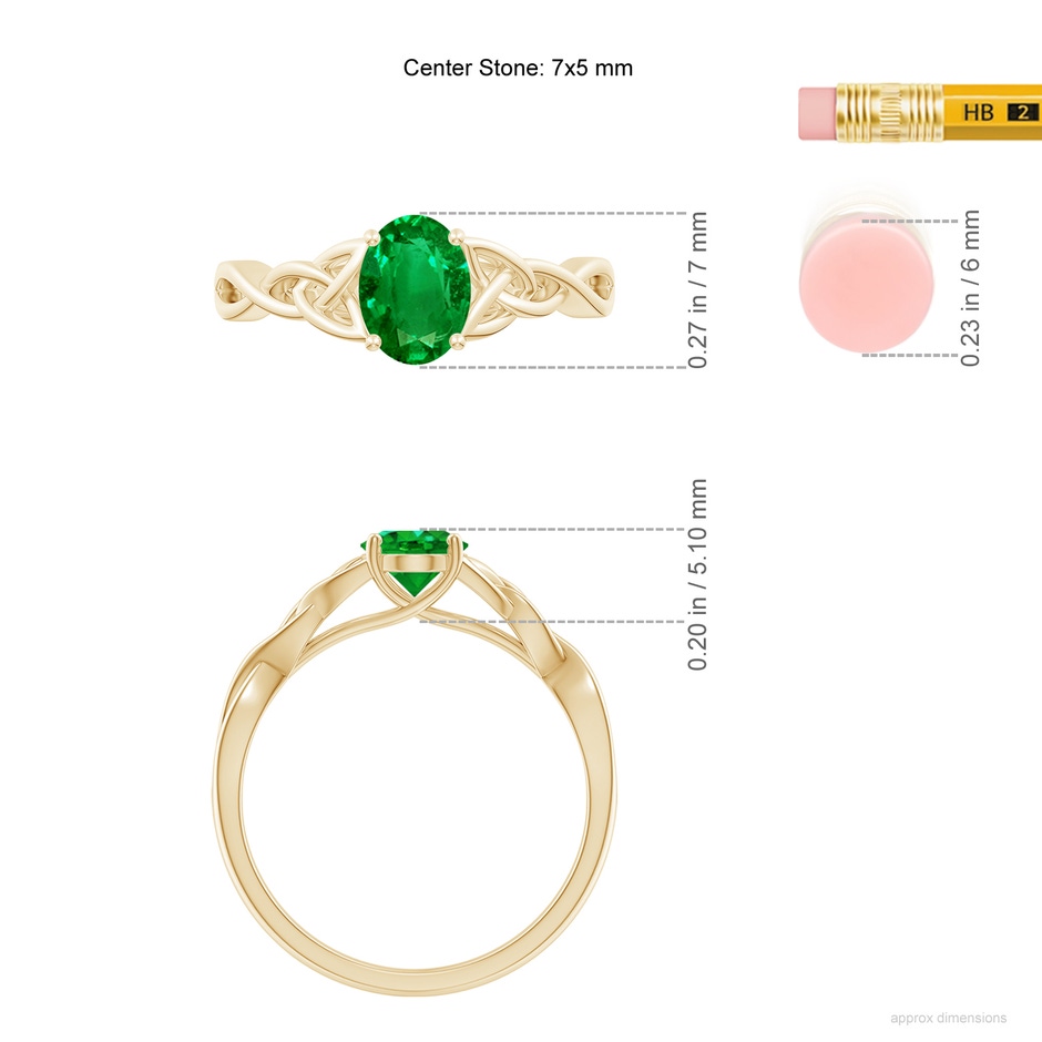 7x5mm AAAA Oval Emerald Celtic Knot Engagement Ring in Yellow Gold ruler