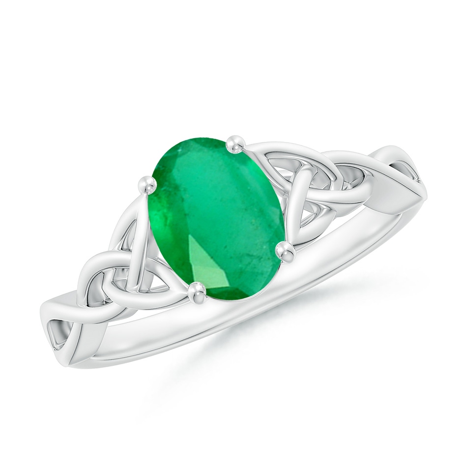 8x6mm A Oval Emerald Celtic Knot Engagement Ring in White Gold 