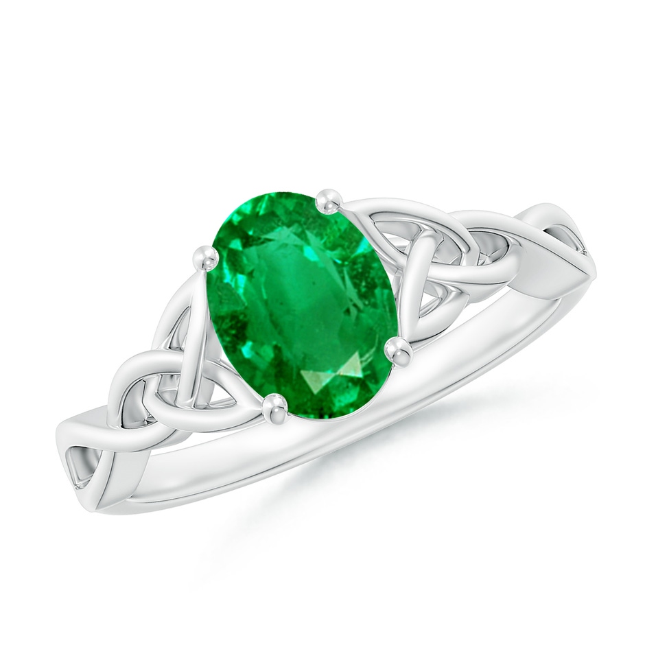 8x6mm AAA Oval Emerald Celtic Knot Engagement Ring in White Gold 