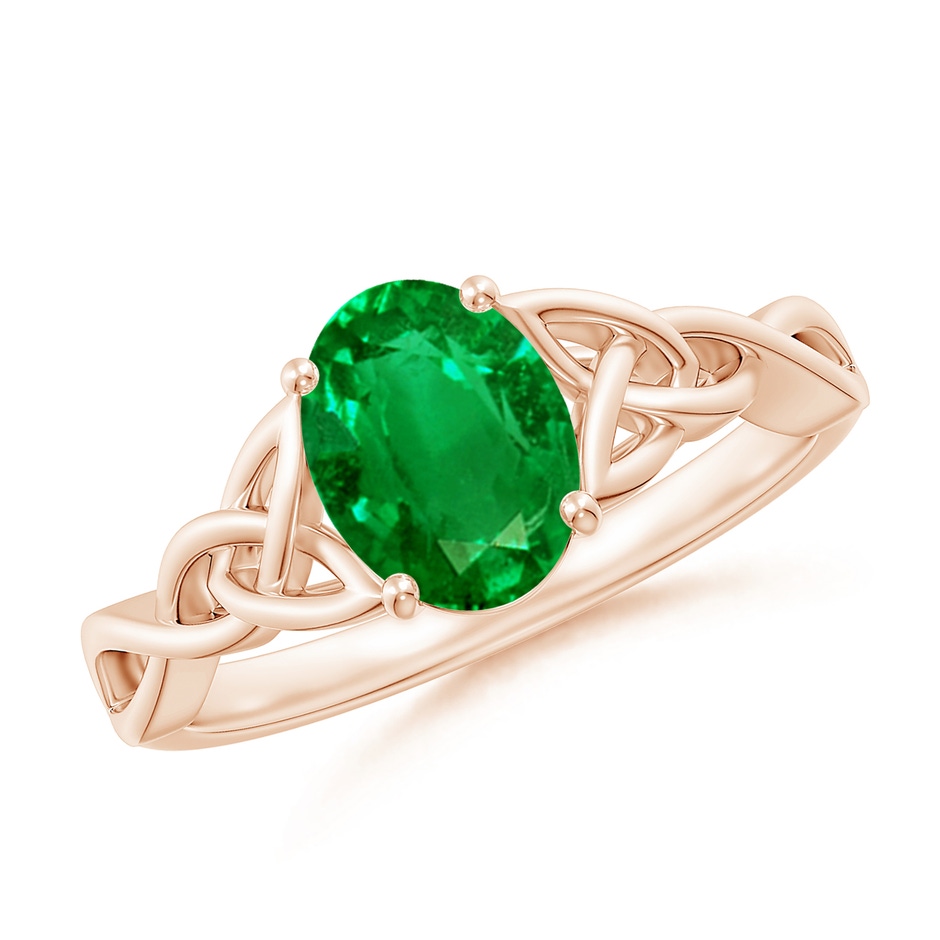 8x6mm AAAA Oval Emerald Celtic Knot Engagement Ring in 18K Rose Gold 
