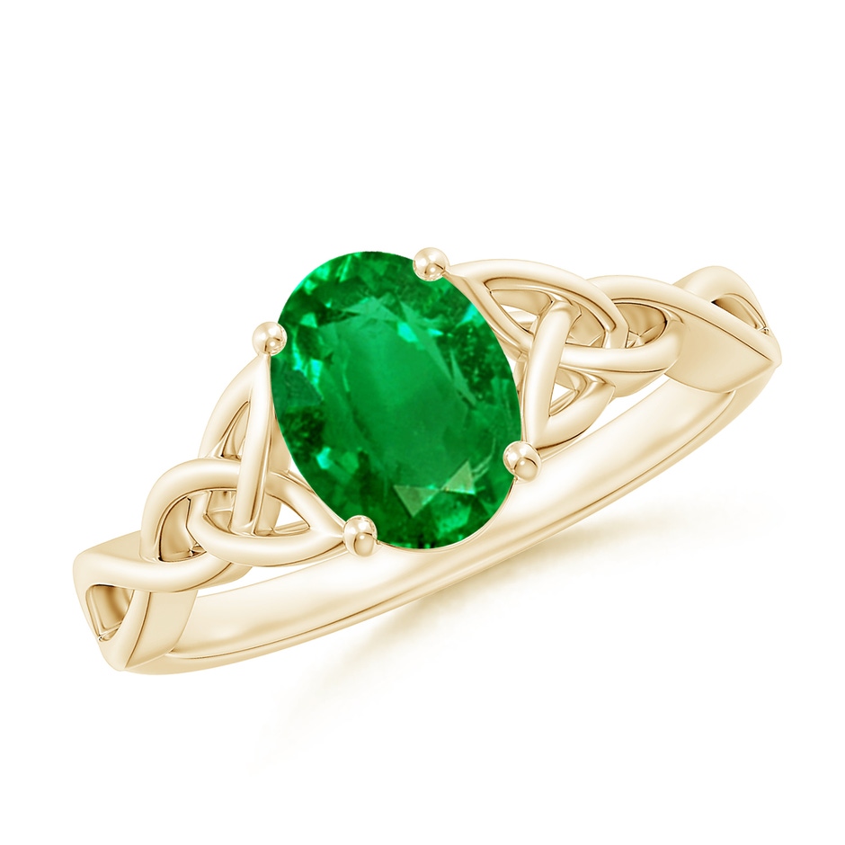 8x6mm AAAA Oval Emerald Celtic Knot Engagement Ring in Yellow Gold 