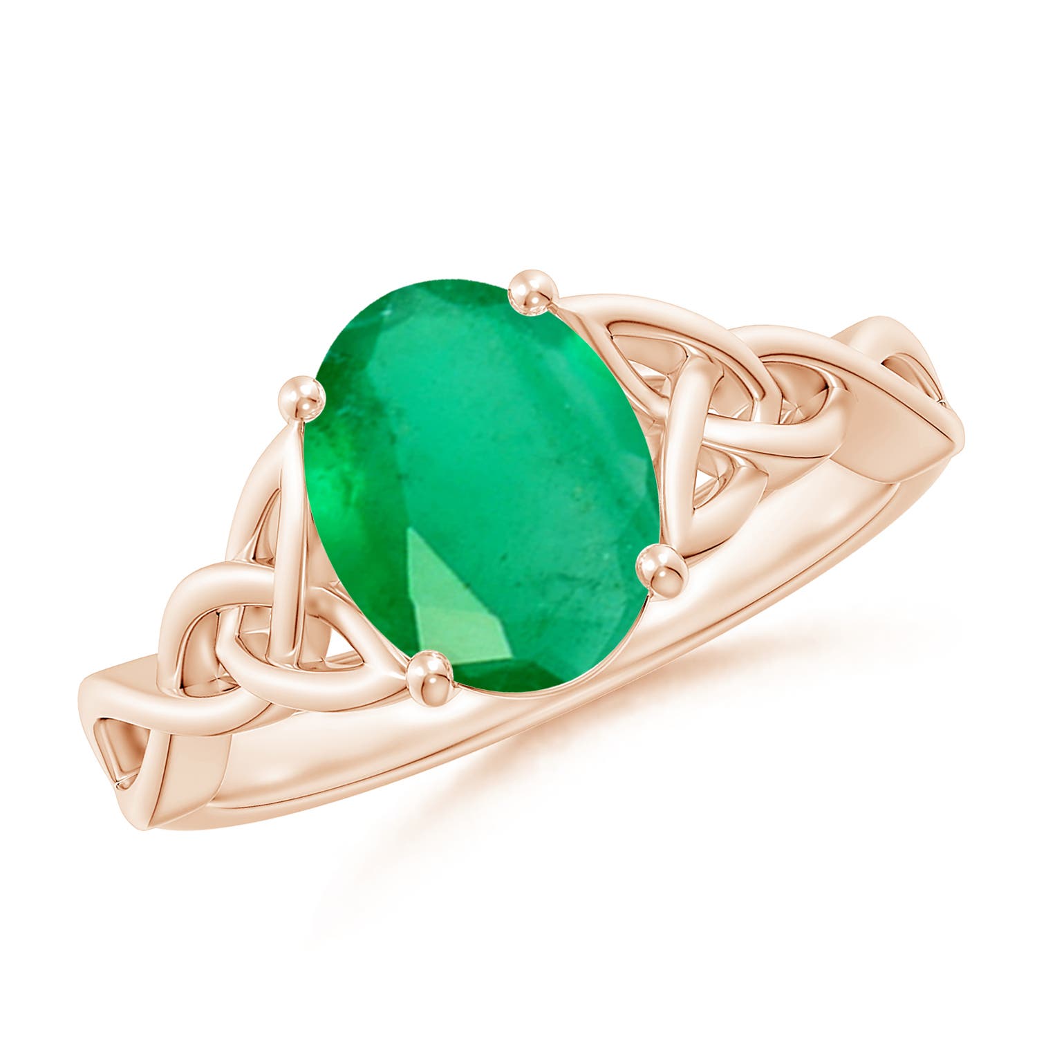 9x7mm A Oval Emerald Celtic Knot Engagement Ring in 18K Rose Gold