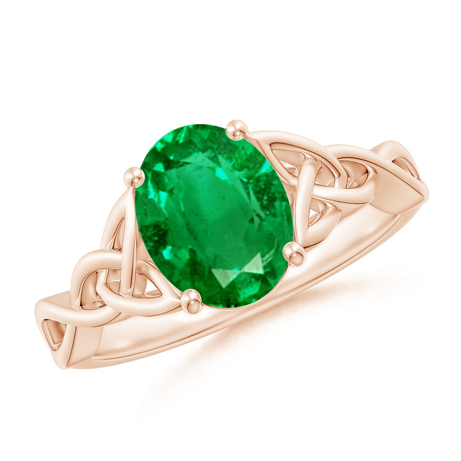 9x7mm AAA Oval Emerald Celtic Knot Engagement Ring in 18K Rose Gold 