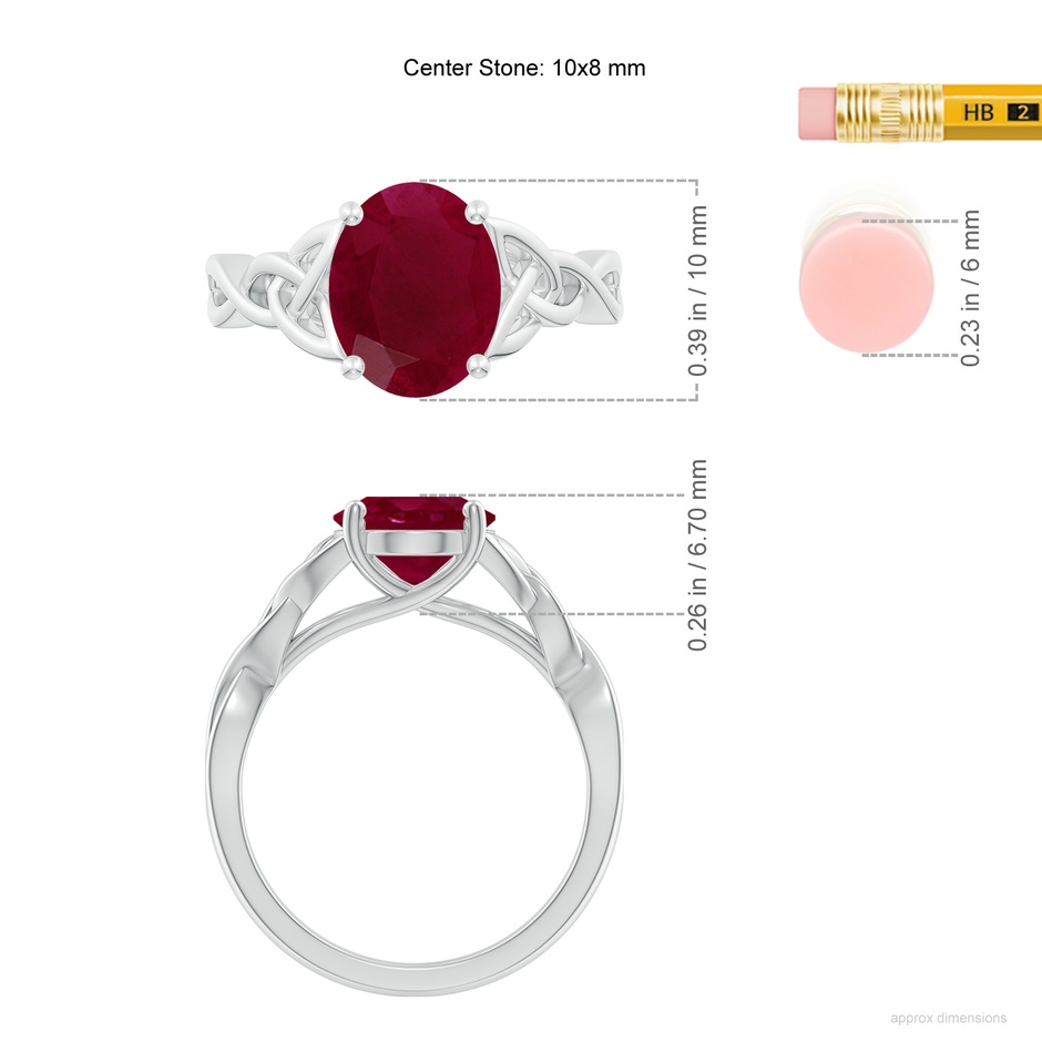 10x8mm A Oval Ruby Celtic Knot Engagement Ring in P950 Platinum ruler