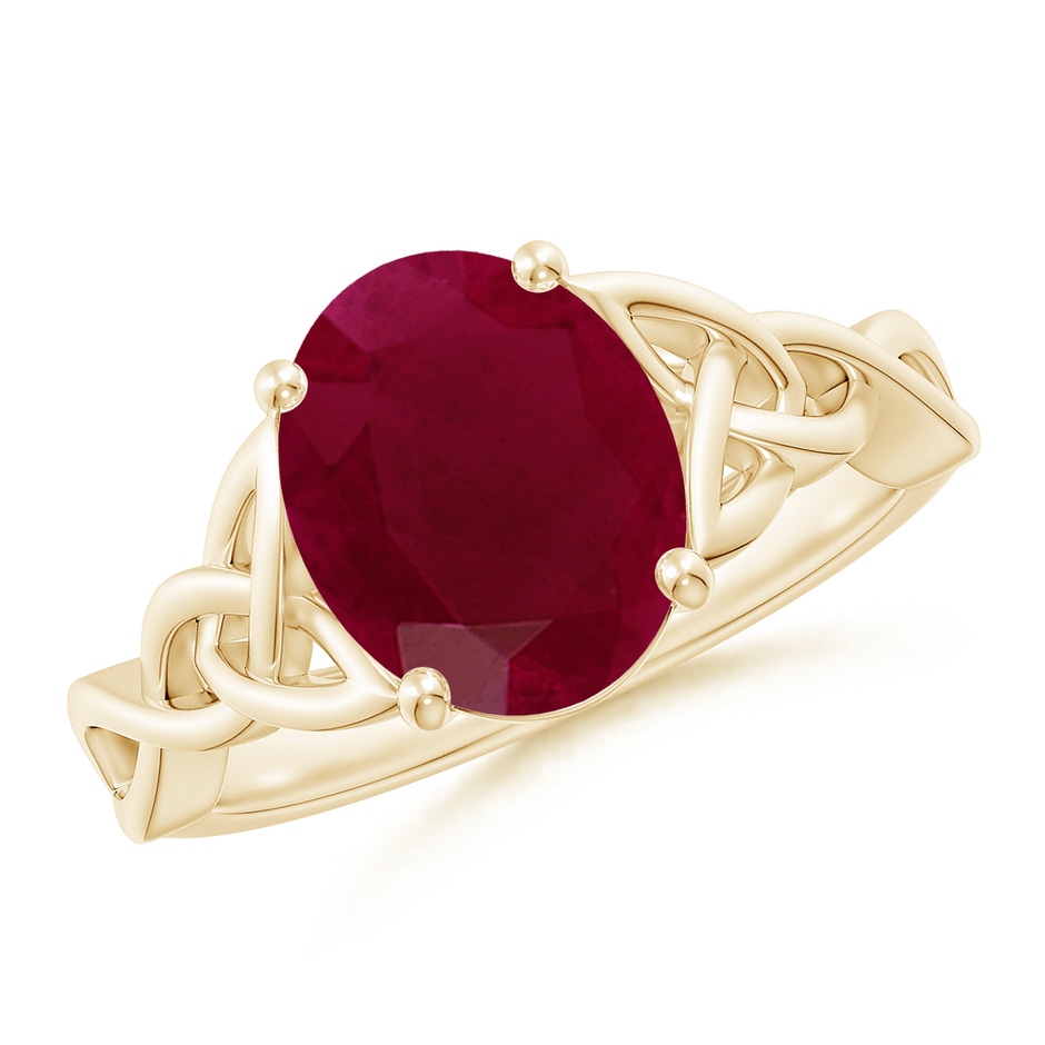 10x8mm A Oval Ruby Celtic Knot Engagement Ring in Yellow Gold 