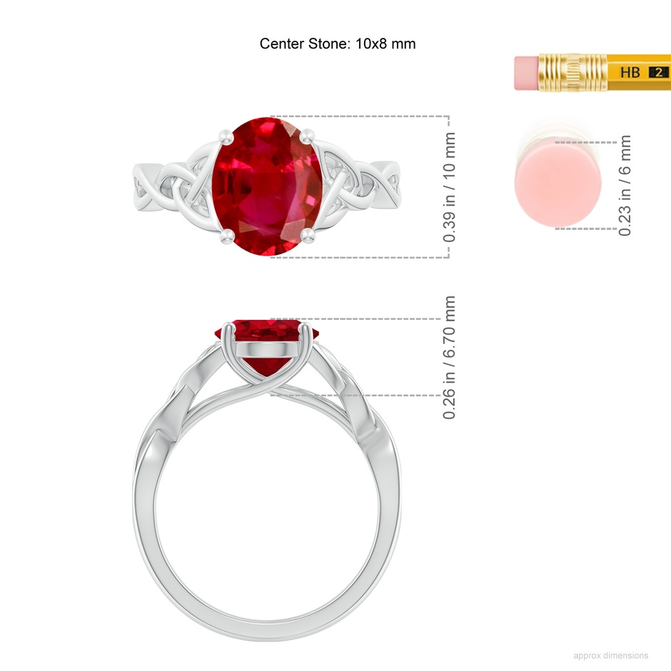 10x8mm AAA Oval Ruby Celtic Knot Engagement Ring in P950 Platinum ruler