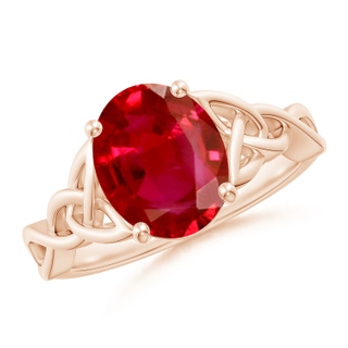 10x8mm AAA Oval Ruby Celtic Knot Engagement Ring in Rose Gold
