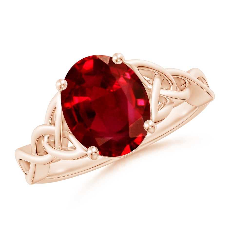 10x8mm AAAA Oval Ruby Celtic Knot Engagement Ring in 18K Rose Gold 