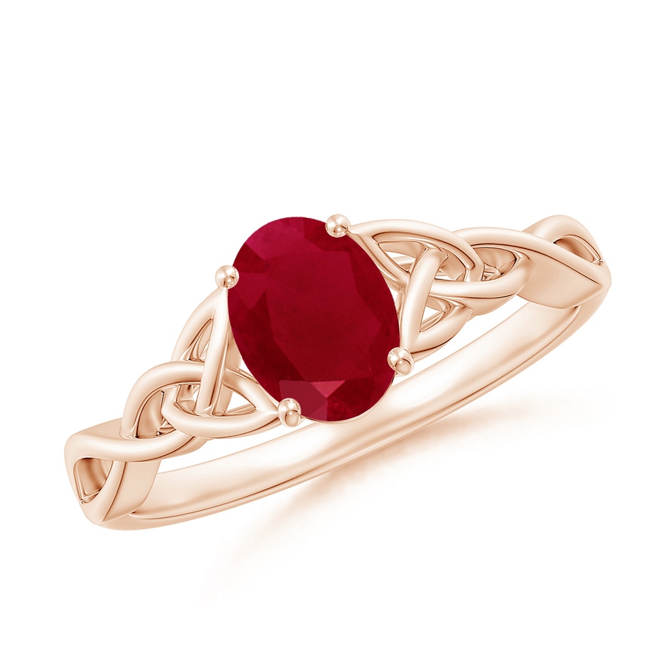 7x5mm AA Oval Ruby Celtic Knot Engagement Ring in Rose Gold 