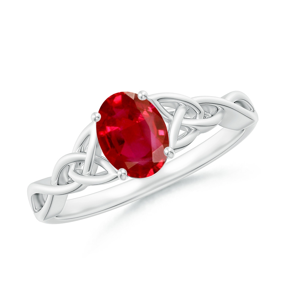 7x5mm AAA Oval Ruby Celtic Knot Engagement Ring in White Gold 